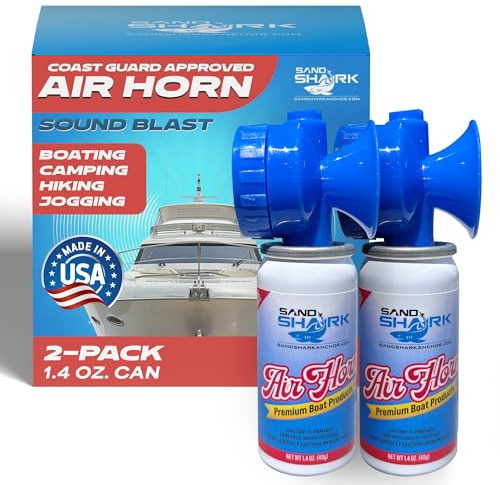 SandShark Premium Air Horn Handheld Canister-Very Loud Airhorn, Coast Guard Approved Boat Horn, Boat Horn Marine, Air Horns For Safety, Camping Air Horns, Air Horn for Dogs, Bear Horn (2 pk-1.4 oz)