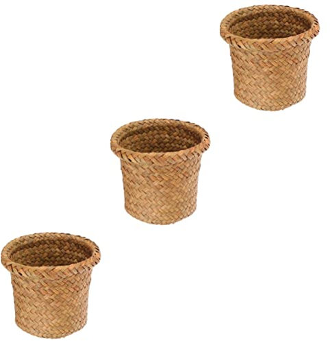 Alipis 3 Pz Cestino della Spazzatura Cestino gettacarte in Vimini cestini portaoggetti in Vimini Vaso per Piante pattumiera bidone della Spazzatura Intrecciato Alto Cesto della Biancheria