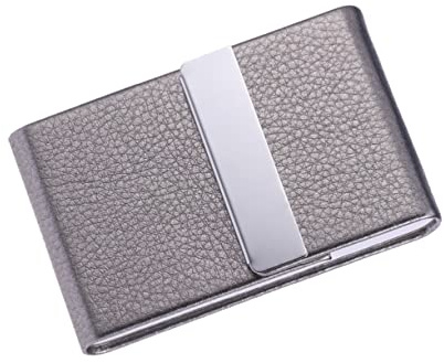 DOITOOL Porte-cartes de Visite en Cuir Pu Acier Inoxydable, Design Vertical Élégant et Professionnel, pour Hommes et Femmes Bureau Déplacement