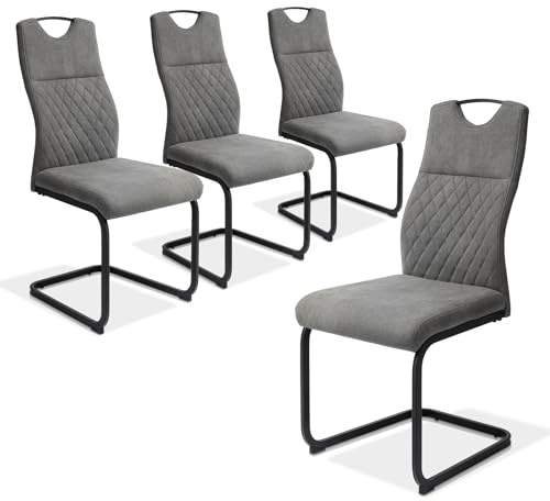 JIEXI Cantilever Dining Chair Set 6 Pieces Modern High Back Padded Seat with Chrome Legs and Side Chairs for Living Room (Grey 4 Chair)
