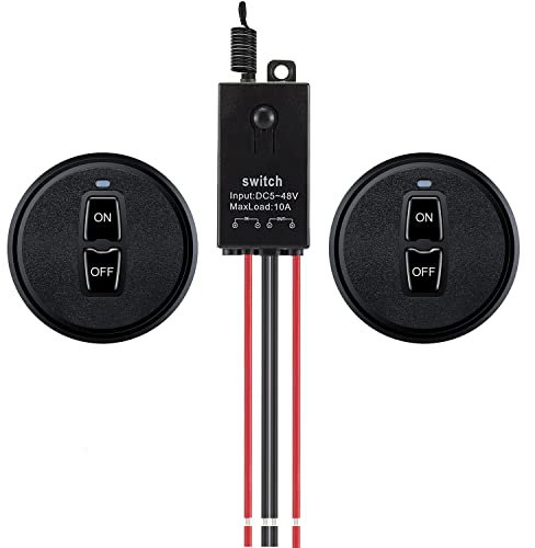 Meskliu Mini 12v funkschalter,Funkschalter mit Fernbedienung,DC12V-48V 10A Funk Relais Wandschalter,Kabelloser Lichtschalter mit 328ft Long Range für Garagentor, Motor, Markise