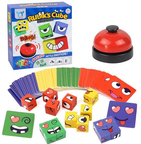 Hlayshing Wooden Face Changing Magic Cube Game,3D Puzzle Face-Changing Magic Cube,64 Expression Cards Wooden Toy Funny Puzzles Kit,3D Puzzles Toy For Adults