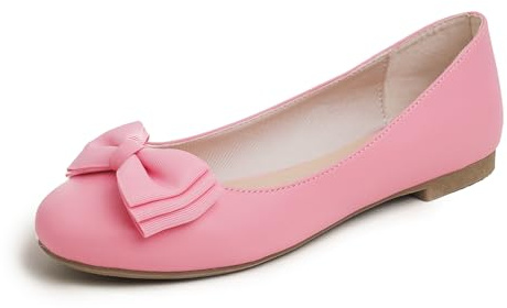Feversole Women's Round Toe Cute Bow Trim Ballet Flats Dolly Shoes Hot Pink Vegan Leather 6 UK
