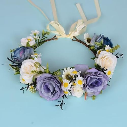 Nlqhyrexion Handgefertigt Blumenkranz Haare Lila, Blumen Haarreif Damen, Blumenkranz Kopfschmuck, Blume Krone Stirnband für Hochzeit/Foto/Frühling und Sommer