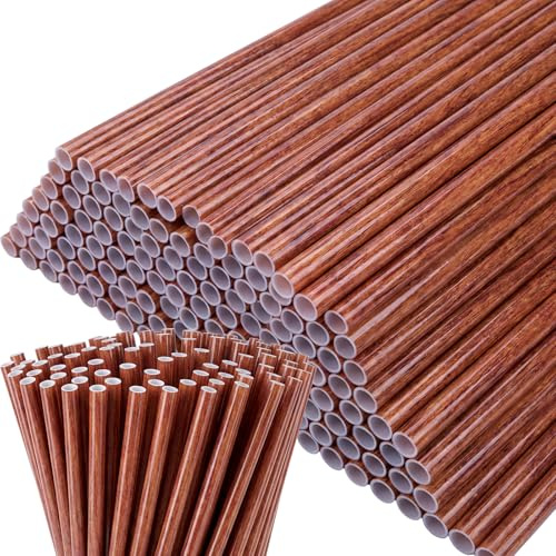 Domensi 50 Pcs Plastic Straws Disposable Drinking Plastic Straws Reusable Striped Flag Summer Party Supplies for Birthday Decoration (Wood Grain)