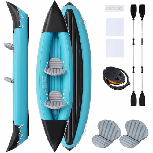 COSTWAY Kayak Hinchable 2 Plazas, Barca Hinchable para 2 Personas con Asientos, Remos de Aluminio, Bomba de Pie, 321 x 92 x 45 cm, Canoa Hinchable para Adultos Pesca, Capacidad 160 kg