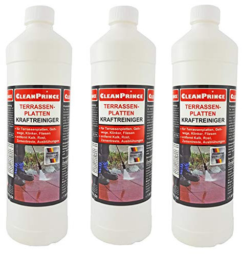 3x1 Litros cleanprince Losas Terraza Potente Limpiador 3000ML Exterior Piedras Eflorescencia Resto de Cemento Placas Limpieza Especial para Terraza Pasarelas Clinker Baldosas Arte y Piedra,Cantidad: