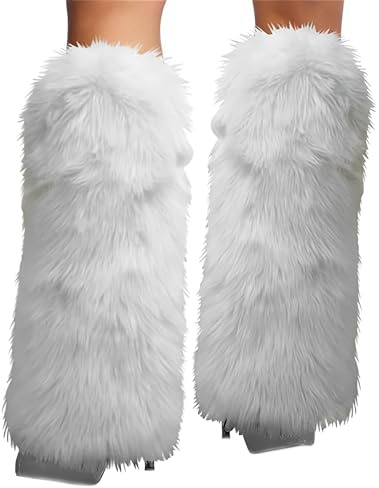 gupiar Women's Fur Leg Warmers Sexy Furry Fuzzy Leg Warmers Soft Boot Cuffs Cover White