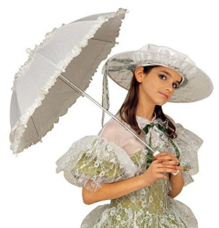 NET TOYS Weißer Rüschenschirm Schirm mit Spitze Spitzenschirm Rüschen Sonnenschirm Kostüm Zubehör Damenschirm Weiss