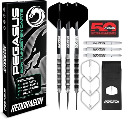 PEGASUS Freccette Steel Tungsteno 23g con Alette Freccetta Nero, Gambi Freccette Nero
