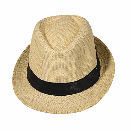 Strohhut Panama Fedora Trilby Gangster Hut Sonnenhut mit Stoffband Farbe:-Beige (Strohhut) Gr:-54