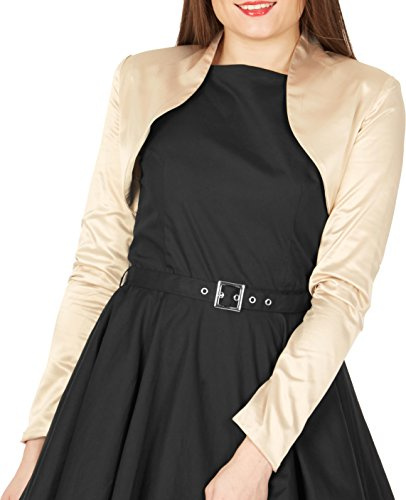 BlackButterfly Formal Satin Long Sleeve Bolero Shrug (Champagne, 3X-Large)