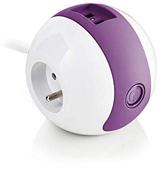 Watt&Co - Multimedia-grenuttag WATTBALL 2P 16A + 1P 6A + USB 2,1A - Lila
