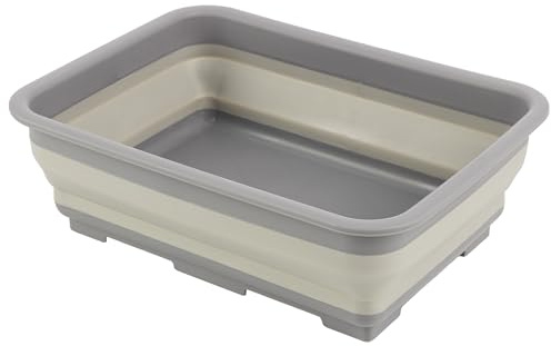 Collapsible Bucket for Cleaning - 7.27L Foldable Wash Bin Dish Tub - Collapsible Wash Basin or Camping Sink for Beach, Tailgating, or Soaking Laundry - Cleaning Supplies by Wakeman (Gray)