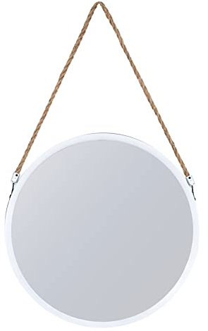 levandeo Spiegel 40cm Rund Weiß Metall Jute Wandspiegel Flurspiegel Juteband Wanddeko Deko Badspiegel