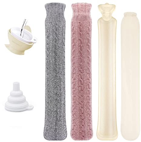 Homewit Bolsa de agua caliente larga 2 litros,con 2 fundas de hilo de chenilla,bolsa de agua caliente alargada de,Bolsas de calor XXL para hombro, cuello y botella de cama