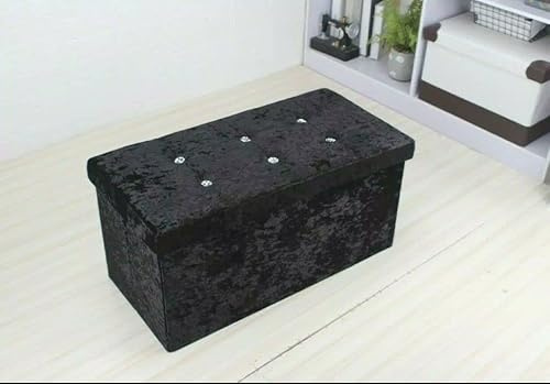Textile Home Home Décor New Crushed Velvet Diamante Ottoman Storage Box Seat Stool Toy Storage Box (Black, 2 Seater)
