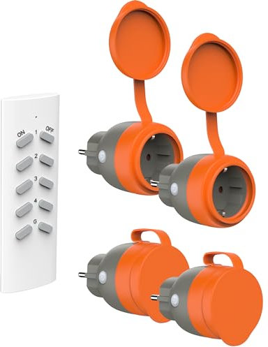 UCOMEN Funksteckdosen mit Fernbedienung Outdoor, Funksteckdose Aussen, Programmierbar Funkschalter Set für Hinterhof oder Garten,16A/3680W, 4 Pack