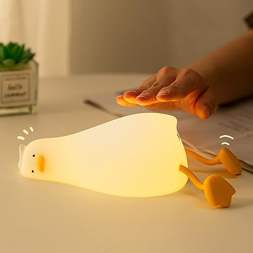 GIACOMO Lampara Pato, Luz Nocturna Infantil de Silicona, USB Recargable LED Táctil Lámpara, Brillo Ajustable y Temporizador Luz de Noche para Niños, regalos para niños,Regalos de Cumpleaños Navidad