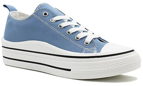 Womens Lace Up Platform Sole Canvas Baseball Sneakers Ladies Chunky Retro Flat Low Top Fashion Trainers Pumps