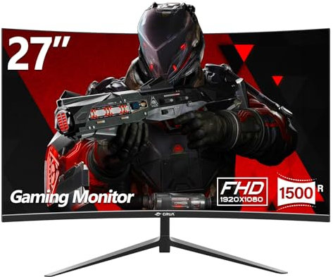 CRUA Gaming incurvé Écran 27 Pouces 200 Hz, FHD 1080P 1800R Moniteur PC, 1 ms GTG avec FreeSync, Faible Flou de Mouvement, Protection des Yeux, VESA, DisplayPort, HDMI,