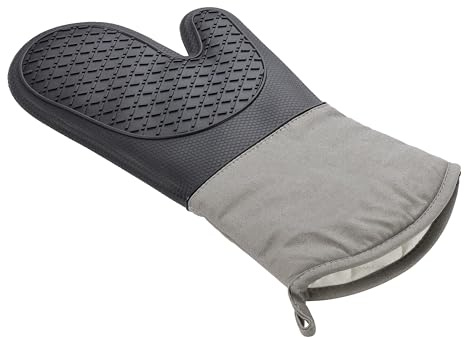 Chef Aid Silicone Oven Glove Grey, Extra-Long Heat-Resistant Mitt with Non-Slip Grip & Hanging Hook, 35 x 18 cm, Insulated Kitchen Glove for Baking, Roasting & Grilling