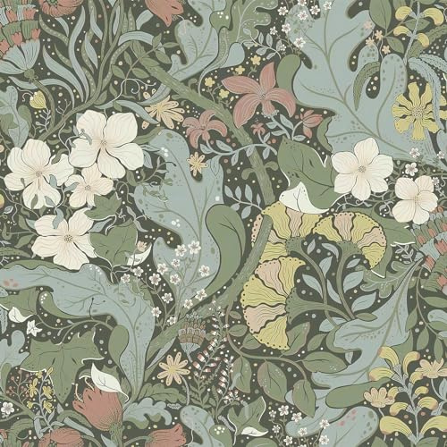 Timeet - Carta da parati autoadesiva verde con foglie di fiori, 41 x 1000 cm, autoadesiva, motivo botanico con rami, impermeabile, pellicola in vinile per mobili, cucina, camera da letto