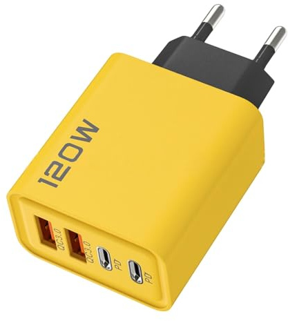 Caricabatterie Da 120W,Caricabatterie doppio PD + doppio USB da 120W,Spine Per Caricabatterie Rapido Doppio Tipo C,Blocco Di Ricarica Rapida USB,Caricatore Portatile
