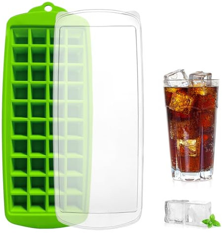 Stampo per cubetti di ghiaccio con coperchio, Vassoio per Cubetti di Ghiaccio, forma quadrata una facile rimozione, Per birra, cocktail, whisky, Verde