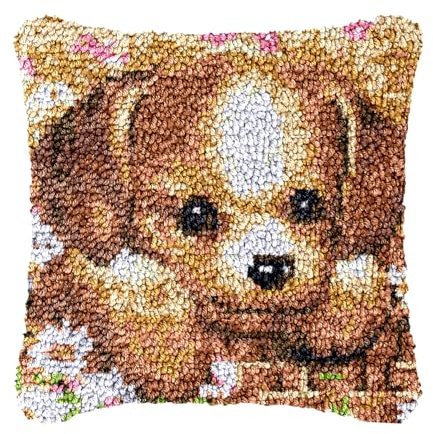 bositigo Dog Latch Hook Pillow Kit for Adults & Kids, DIY Pre-Printed Canvas Craft, 17x27 Inch Decorative Cover for Sofa Cushions, Bedroom Decor (Dog Pattern 11)