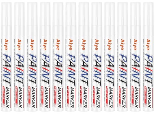 Candcamp 12 Pack White Paint Marker, Waterproof White Permanent Marker Pen with 2 mm Round Tip, Smooth Paint Marker Set for Rocks, Wood, Metal, Plastic, Glass, Mugs, DIY Craft, Touch Up