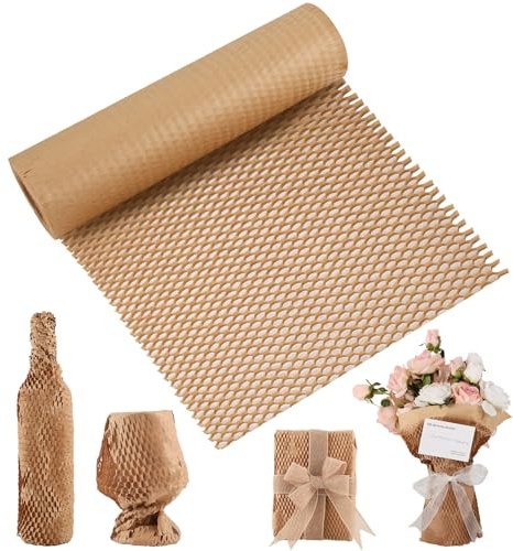Honeycomb Packaging Paper Roll 30M x 30cm, Alternative to Bubble Wrap, Reusable Wrapping Paper for Shipping, Moving, Breakables and Gift
