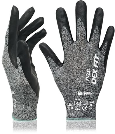 DEX FIT FN221 Thin Nitrile Coated Work Gloves — 15-Gauge 3D Comfort Fit, Power Grip Palm, Touchscreen, Washable & Reusable — Warehouse, Packing, Assembly; Blackgrey XS 1 Pair