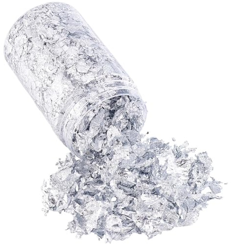 Beebeecraft 1 Bottle Silver Leaf Flakes, 10 Grams Metallic Foil Flakes Imitation Silver Leaf Kit for Resin Nail Painting Art Craft Jewellery Making Decoration