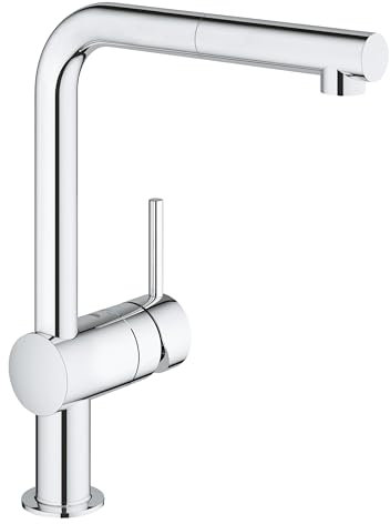 GROHE Minta - Einhand- Spültischarmatur (L- Auslauf, herausziehbarer Auslauf, Schwenkbereich von 360°), chrom, 32168000