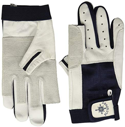 BluePort Erwachsene (Unisex) Segelhandschuhe aus Leder-2 Finger frei M, blau-weiß, M