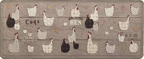 oKu-Tex Fußmatte | Schmutzfangmatte | Deco-Flair Kitchen | Aufdruck/Motiv Hühner | Küchenläufer für innen | Küche | rutschfest | 50x120 cm