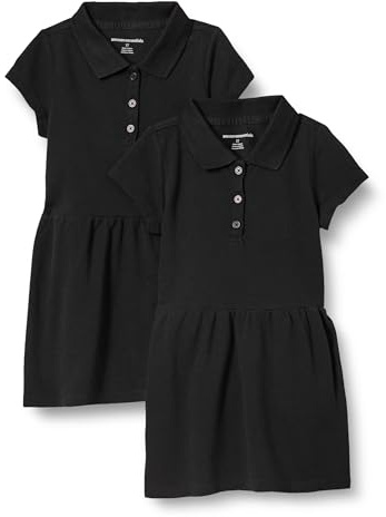 Amazon Essentials Polos en piqué à Manches Courtes Fille, Lot de 2, Noir, 4 Ans