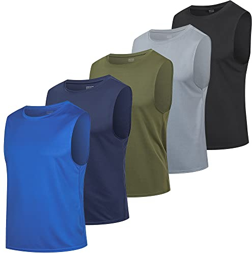 HUAKANG Men's 5 Pack Sleeveless T-Shirts Vest Top for Men Muscle Running Vest Gym Tank Tops Summer Quick Dry Multiple Pack Training Bodybuilding Shirts(511 Blue-M)