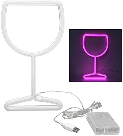 Natudeco Neon Lights Dual Power LED Lights Wine Glass Neon Sign Light Source Neon Lights for Bar KTV Party Sign Lights Wall Decor (Pink Light)