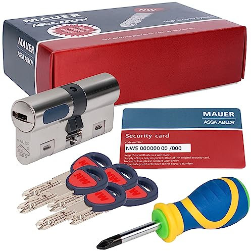 MAUER NW5 Bombin de Seguridad 36x36 DOBLE EMBRAGUE Color Niquel + Destornillador, Cilindro Bombillo Reforzado Anti Impresioning Anti Rotura AntiBumping Anti-Taladro Leva Anti-Extracción Cerradura