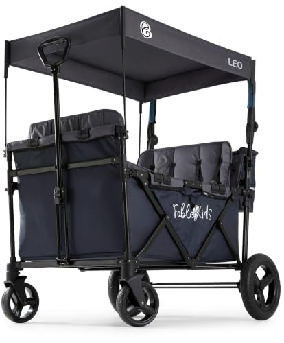 FableKids Follower Stroller Leo X4Plus med tak | Vikbar transportvagn | Belastbar upp till 20 kg per säte | 4X 5-punktsbälte | 360° terränghjul | Oxford 600D| Ventilationsnät | Blåbär Blå