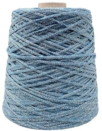 Rocca 500 grammi 850 metri per Lavoro a Maglia e uncinetto Ferri 5-6 Misto Cotone Viscosa Lurex made in italy alta qualità (Cielo Argentato)