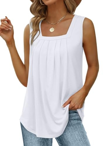 Cuptacc Tanktopp damer trendig ärmlös t-shirt elegant sommar topp damer fyrkantig urringning med veck lös passform