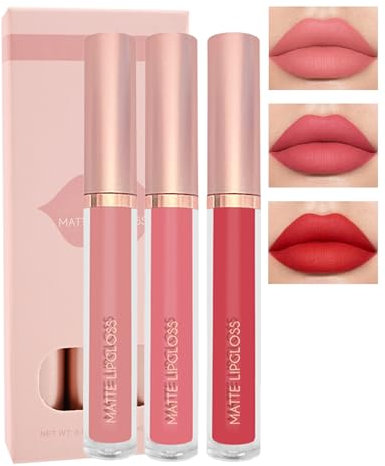 Juego de 6 pintalabios líquido mate, 6 unidades, color rosa y rubí rojo, altamente pigmentado, resistente al agua, antiadherente, resistente a las manchas, 24 H, juego de maquillaje para mujeres