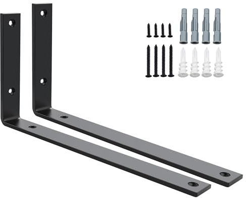 SAYAYO Escuadras para Estanterias de Alta Resistencia 300mm Escuadras Metalicas Soporte de Estantería de Pared Negro 2 Piezas Soportes para Estanterías Flotantes Invisibles Capacidad de Carga 50 KG