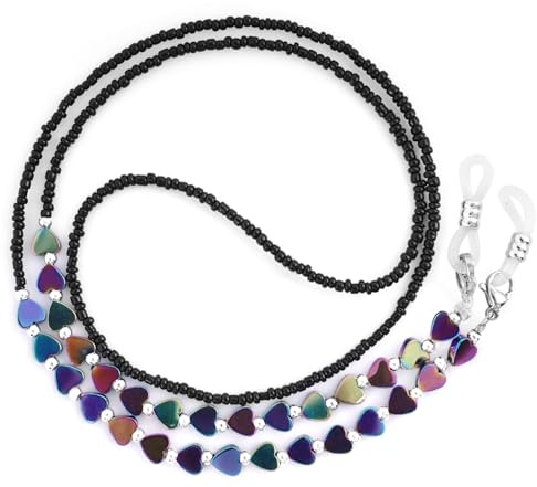 BILIONE Beaded Eyeglass Chain with Heart-shaped Shungite, Eye Glasses Holders Around Neck, Glasses Strap for Women, Colourful