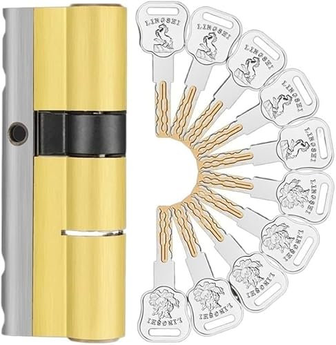 Cylinder Lock, 10 Keys Lock Replacement C Grade Security Entrance Door Lock Cylinder Knob Cylinder Defiant Double Barrel Lock(A35b35 L70mm)