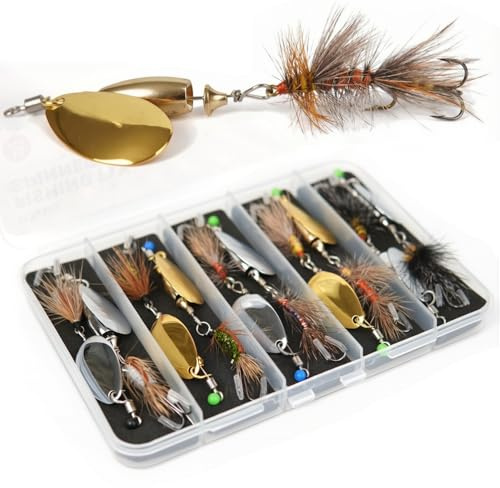 Trout Spinner Lures with Stimulator/Humpy Dry Fly Tail, 100% Hand-Tied 10 Pack Rooster Tail Fishing Spinnerbait for Bass, Pike, Salmon