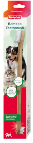 Beaphar - Bamboo Toothbrush - Dental Care for Cats & Dogs - Water Resistant Beeswax Coating - Deep Clean Bristles for Hard-to-Reach Areas - Double-Ended, Multi-Headed Toothbrush for All Mouth Sizes